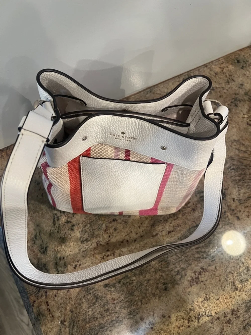 Kate Spade Leather-Trim Striped Bucket Bag NWT